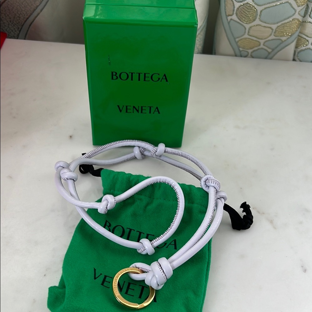 Bottega Veneta Light Lavender Leather lanyard keyholder with Gold Accent